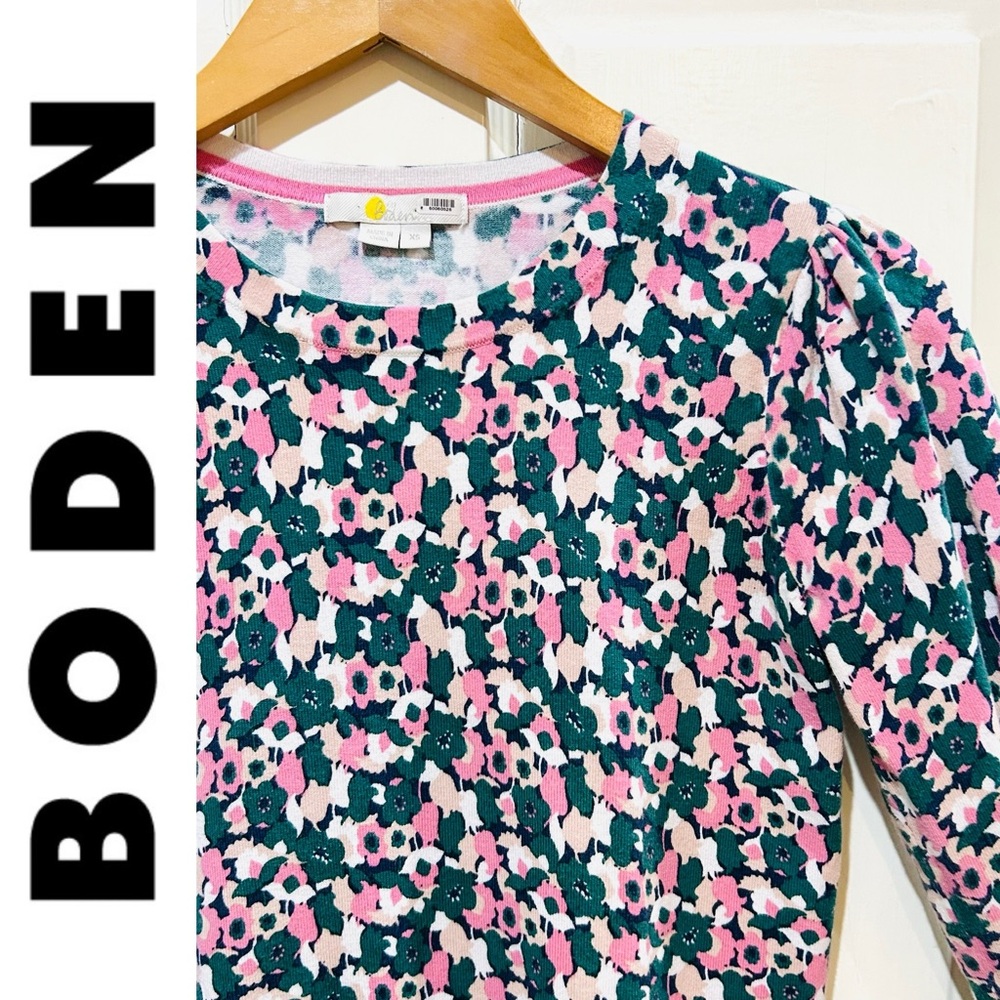 Boden Floral Pink Green Lightweight Women's Jumper Sweater Preppy Size XS